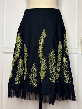 Black and green whimsy midi skirt